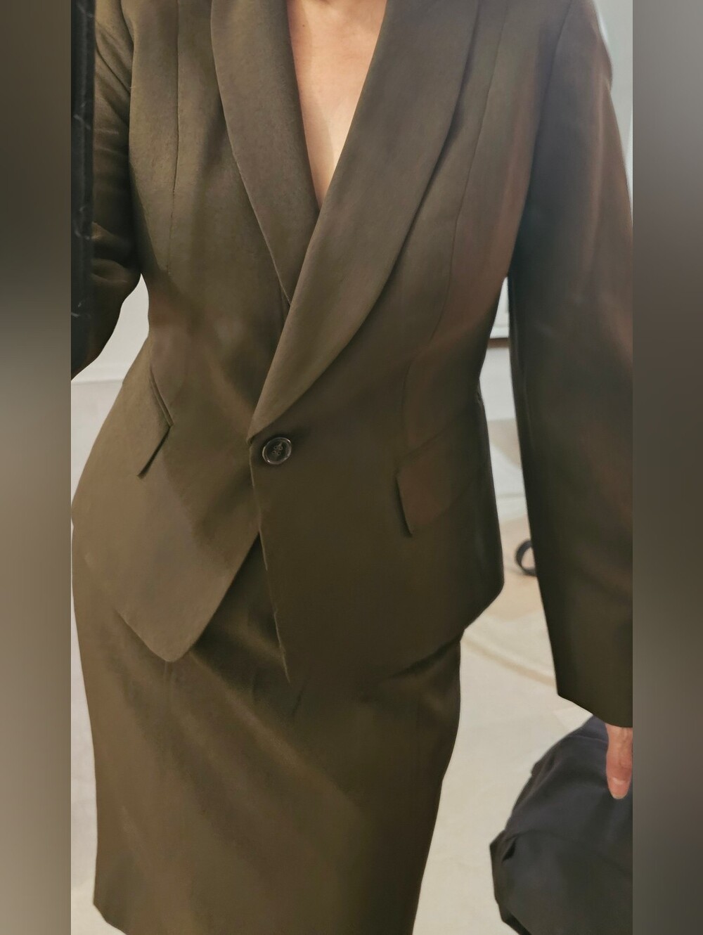 Le Suit Olive Green Womens Single-Button Shawl Lapel Blazer